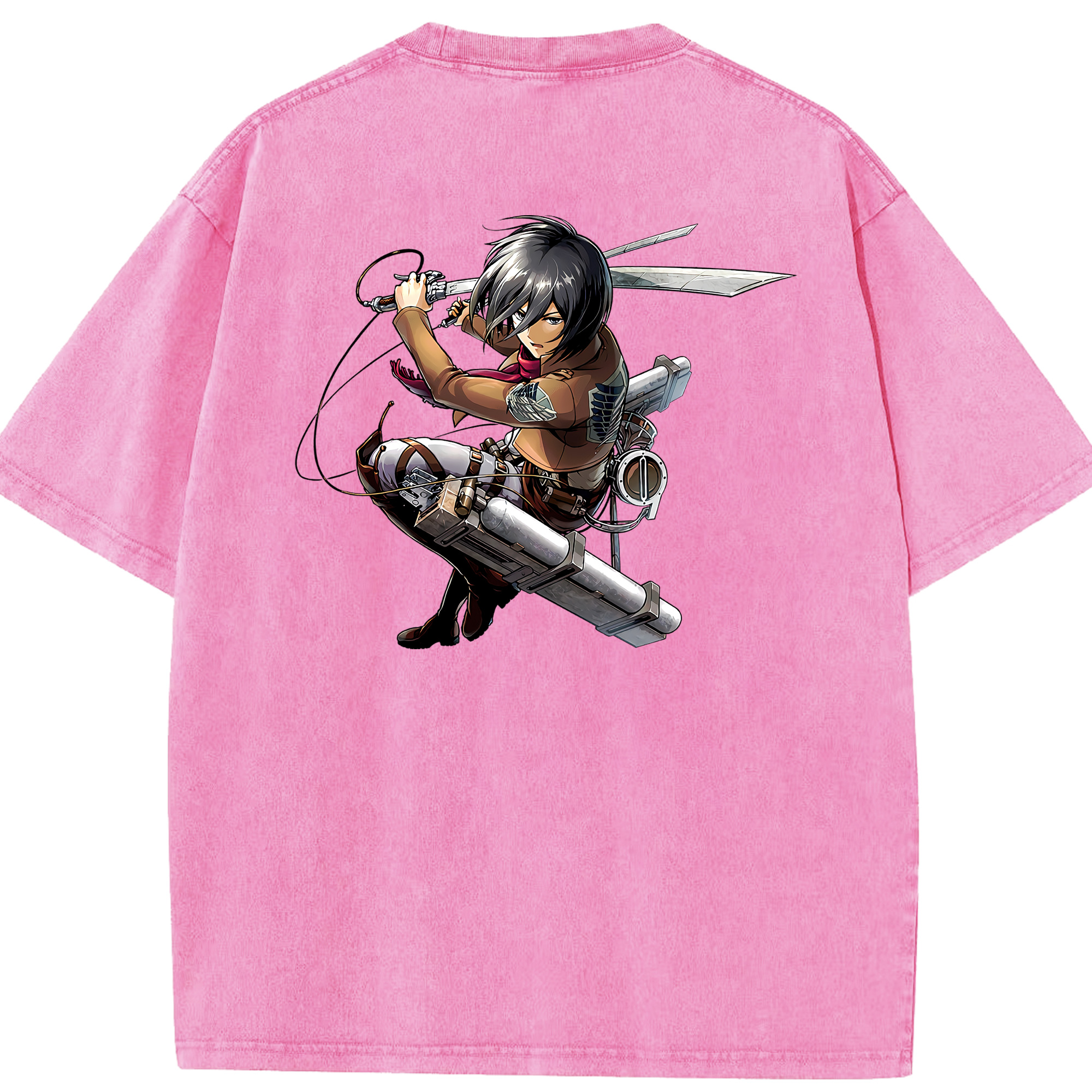 （画像用） 進撃の巨人 ミカサ·アッカーマン Attack on Titan Mikasa Ackerman 綿100% ヴィンテージ風 半袖Tシャツ（背面プリント）